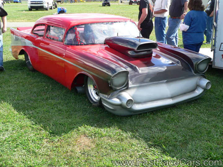 Red and Grey 1957 Chevrolet Drag Car